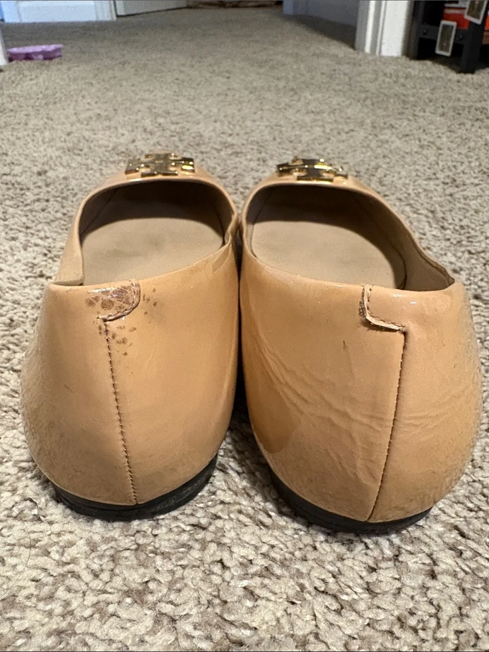 Tory Burch Raleigh Beige Patent Logo Flats